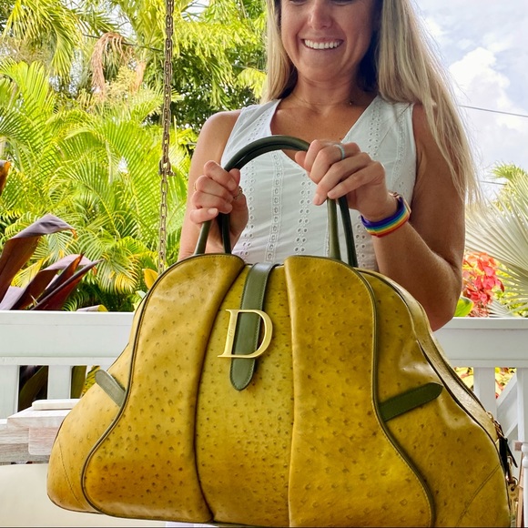 Dior Handbags - Christian Dior Ostrich Saddle Green Bowler Bag